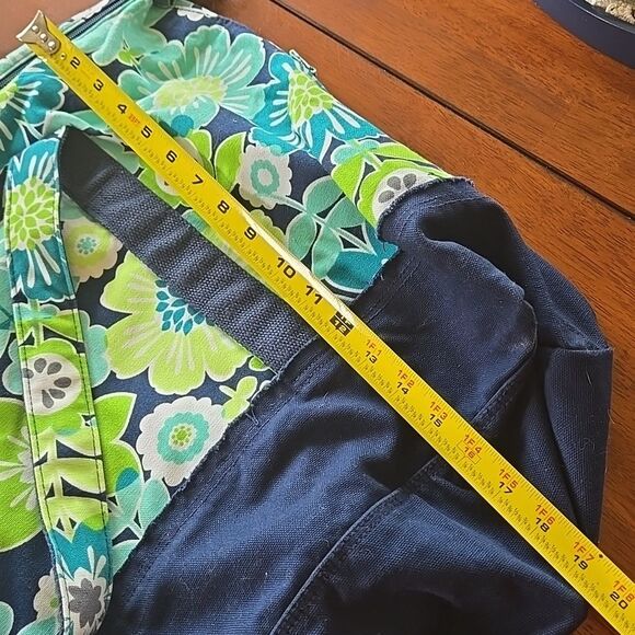 Thirty One 31 Retro Metro Tote Floral Flower Navy Teal Shoulder Purse Bag Womens - Picture 10 of 16